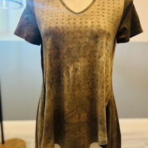 Women’s Vocal Olive Studded Short Sleeve Tee shirt thin cute comffy top classy